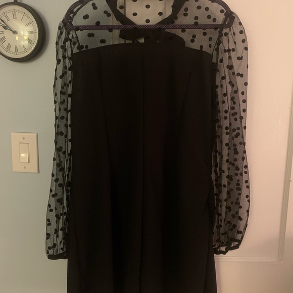 Shein Curve Black Dress Sheer Polka Dot Sleeves - Picture 2 of 14